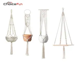 ESCOLHA FUN 4 Conjunto Macrame Planta Cabides Pendurado Prateleira Plantador de Parede Interior Decorativo Vaso de Flores Titular Boho Decoração de Casa T22360851