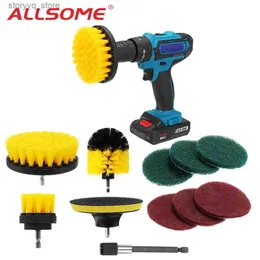 Cleaning Brushes ALLSOME 11Pcs Electric Drill Cleaning Brush with Sponge and Extend Attachment Tile Grout Power Scrubber Tub Cleaning BrushL240304