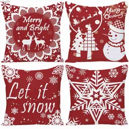 Coprisedie Natale stampa modello bianco federa di lino rosso fodera per cuscino del divano per la casa può essere personalizzato per te 40x40 50x50