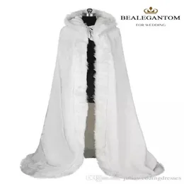 2018 White Bridal Wraps Jackets Winter Fur Women Jacket Bridal Length Cloaks Long Party Wedding Coat5827464