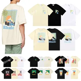 Tasarımcı Rhude Men T-Shirt Yuvarlak Yaz Tshirts Sıradan Moda Tees Kısa Kollu Yüksek Kaliteli Hip Hop Gevşek Boyut S-XL