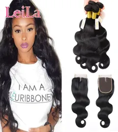 Brazilian Hair 3 Bundles with Lace closure 4pieces Unprocessed Human Hair Remy Hair Weaves Body Wavy Buy bundels Get Closure3206655