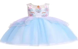 Europe Baby Girls Dress Applique Cartoon Unicorn Children Gauze Skirt Baby Kids Party Dress Girl Lace Ball Gown Tutu Princess Dres1127484