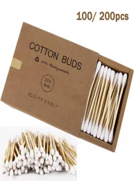 100200pcs Çift Kafa Pamuklu Swab Bambu Pamuklu Swabs Ahşap Çubuklar Burun Kulakları Temizlik Araçları için Tek Kullanımlık Tomurcuklar2685902