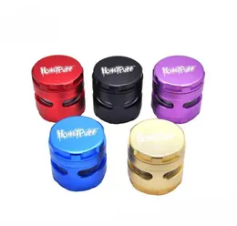 Honeypuff Grinder Herb Crushers Smoking 61mm 4 Layers Tobacco Aircraft Aluminum Smoke Cigarette Side Window Style Spice Crusher Dr1575885