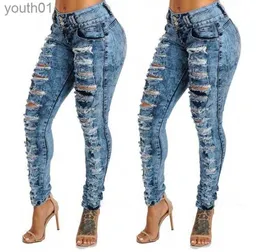Jeans da donna Jeans da donna Moda Donna Pantaloni a matita con foro sexy strappati strappati in denim slim effetto consumato 240304