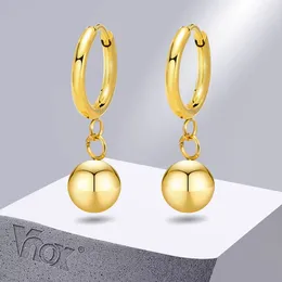 Dingle örhängen vnox mode 8mm guld färg rostfritt stål pärlor droppe för kvinnor huggie hoop örhänge gåva till hennes smycken