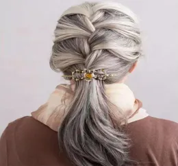 Silvergrå Human Hair Ponytail Hairpiece Wraps Around Dye Natural Hightlight Salt och Pepper Grey Hair Ponytail French Brai3580752