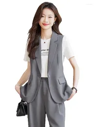 Women's Two Piece Pants Spring Women Single Button Vest And Pant 2 Set Female Work Sleeveles Suit Office Lady Formal Business Career Wear