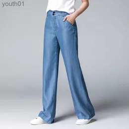 Women's Jeans ACRMRAC Women jeans New autumn blue Bleached Slim High waist Loose Leisure Wide leg pants Full Length Lyocell jeans Women 240304