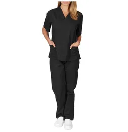 Abiti da lavoro unisex Uniformi infermieristiche Scrubs Abbigliamento Moda Top a maniche corte Camicia con scollo a V Pantaloni Abbigliamento a mano T2G3347482