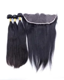 13X4 Lace Frontal With Hair Bundles Body Wave Brazilian Peruvian Indian Malaysian Virgin Human Hair Weaves Closure Natural Black C7855745