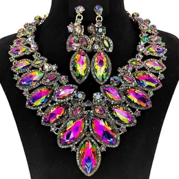 Stonefans Rhinestone Drop Necklace Earrings Set for Women Party Accessories Exaggerated Crystal Large Jewelry Sets Luxury 240228