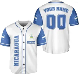 Mäns casual skjortor baseball skjorta anpassade nicaragua flagga 3d tryck mesh jersey topp tee men streetwear kort ärm sport