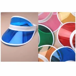 Geniş Memlu Şapkalar 6pcs Lot Yaz Tatili Neon Güneş Visörleri Güneş Visörleri Sunvisor Party Hat Clear Plastik Cap252H