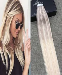 Balayage color 16 24 inch Glue Skin Weft PU Tape in Human Hair Extensions Brazilian REMY Hair To USA6502384