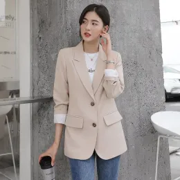 Blazers Peonfly New 2022 Autumn Fashion Blazer Jacket Women Casual Korean Pockets Long Sleeve Coat Office Ladies Solid Loose Blazer