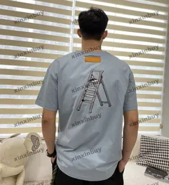 Xinxinbuy Мужская дизайнерская футболка 2024 молоток лестница вышивка с коротким рукавом хлопок женская синяя черная красная S-XL