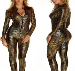 3 färger nyhet snakeskin kostym damer sexig faux läder catsuit spel cosplay gotisk dragkedja upp jumpsuit tjej nattklubb dans 8482983