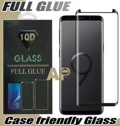 Full självhäftande limskärmskydd Fallvänligt härdat glas 3D krökt för Samsung Galaxy S21 S20 Ultra S10 S9 Obs 10 9 S8 P5979823