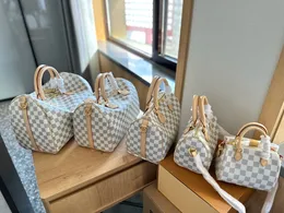 24SS Men's and Women's Universal Luxury Designer Cowhide Leather Checkerboard Pillow Bag Women's Handbag Shoulder Bag Crossbody Purse Bronze Hardware 25CM