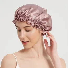 100 Mulberry Silk Night Cape Cap Bonnet Hats for Women Wart Hair Wrap with Fand Band 16 Momme 240227