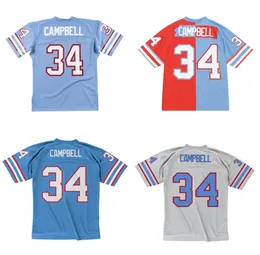 Maglia da calcio cucita 34 Earl Campbell 1980 maglia bianca blu retrò Maglie da rugby Uomo Donna e Gioventù S-6XL