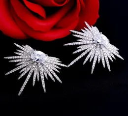 Mode smaragd kristaller örhängen silver strass blomma stud örhänge för kvinnor brud smycken 2 färger bröllop gåva för vän9711974