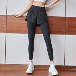 Outfit Frauen Highwaist Yoga Hosen gefälschter zweireicher Bauch und Hüften nahtlose Strumpfhose hohe Stretch -Fiess -Laufsport -Leggings