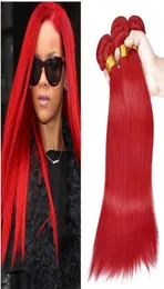 Rak mänskliga hårbuntar röd färg peruansk indisk malaysisk mongolisk brasiliansk dubbel inslag virgin hårförlängningar non remy r1938934