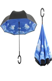 Själv stående inifrån och ut inverterade paraplyer dubbla lager omvänd regnigt soligt paraply med C -handtag WA32339250831