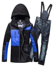 Termisk vadderad bomullsmän snö kostym skidjackor och bibbyxor Ställ vinteråkning vandring camping skidkläder vindproof9379788