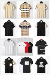 Designer Men's T-Shirts mens T-shirt black and white beige plaid stripe brand pure cotton breathable slim casual shirt street same style womens top quality 3xl 240304