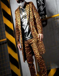 S5XL Novas roupas masculinas039s Amarelo leopardo grão longo terno calças Boate Homens cantor DJ trajes de palco plus size formal dress2342963