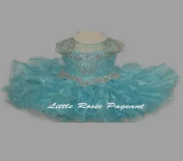 Bling Bling Little Rosie Baby Girls Pageants Br1312 Ruffles Skirt Aqua Cupcake Glitz Toddler Bageants with Cap Sleeves5388075