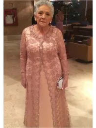 핑크 2 피스 신부 드레스의 어머니 레이스 볼로로 재킷 승무원 긴 소매 신랑 의상 파티 이브닝 ​​드레스와 크기