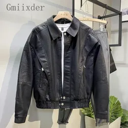 Handsome Lapel American Motorcycle Leather Jacket 2024 Spring Autumn Style Short Fashionable Retro Men 240223