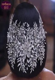 Luxuriöse Blatt-Blumen-Diamant-Tiara, lange Barock-Kristall-Brautkopfbedeckung, Krone, Strass, mit Hochzeitsschmuck, Haarschmuck, Di9540577