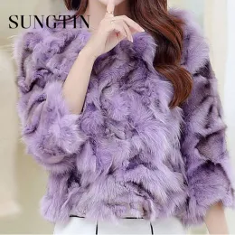 Fur Sungtin 6 Color Short Three Quarter Sleeve Artificial Fur Coat Woman Winter Fashion Faux Fur Jacket Korean Elegant Fake Mink