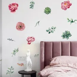 Wall Stickers Watercolor Peony Flowers Sticker Home Living Room Decoration Art Decal Poster Modern Bedroom Warm Wallpaper