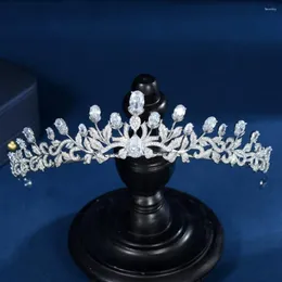 Hair Clips HIBRIDE Unique Flower Design Cubic Zirconia Crowns Bride Tiara Wedding Jewelry For Women's Crystal Accessories Bijoux C-131