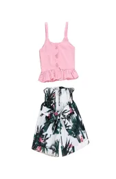 Vest Crop Tops Ruched Shorts Floral Summer Casual Clothes Set Outfits Fashion Toddler Kid Baby Girls 26T8241315