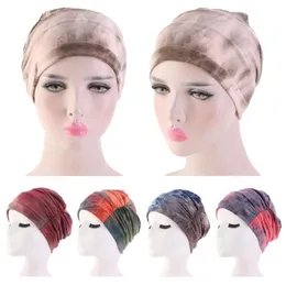 Beanie Skull Caps Mulheres Impresso Chapéu Muçulmano Beanie Skullies Chemo Cap Islâmico Sono Noite Bonnet Head Tie Dye Turbante Plissado Fashio271C