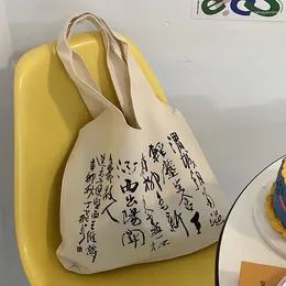 Sacos de compras Mulheres Literária e Artística Caligrafia Chinesa Viajando Um Ombro Bolsa de Lona de Alta Capacidade Diariamente