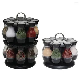 Storage Bottles Rotating Spice Rack With Table Top Herbs Condiment Jars Organizer Case Kitchen Tools