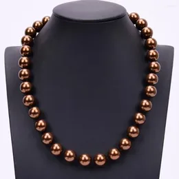 Hänge halsband gg 18 '' 12mm naturlig kaffe färg runda form Sea Shell Mor till pärlchoker halsbandsgåvor för kvinnor