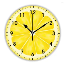 壁の時計3D黄色の柑橘類のフルーツスライス丸い丸時計