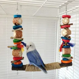 Brinquedos balanço de pássaros para gaiola, papagaio, poleiro, suporte de madeira natural, brinquedo de mastigar, blocos de madeira para pequenos periquitos, calopsitas