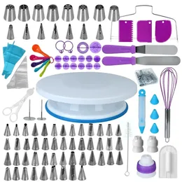 137Pcs Cake Decorating Tools Kit Pastry Turntable Kit Piping Nozzle Piping Bag Set Rotating Stand Baking Tools Accessories Bak 240227