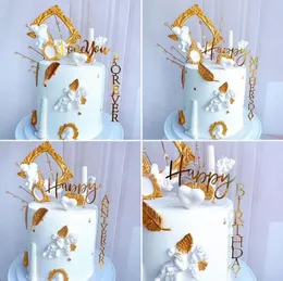 Ins Happy Birthday Acrylic Cake Topper Gold Novelty Love Wedding Cake for Anniversary Birthday Party Decorations8298855